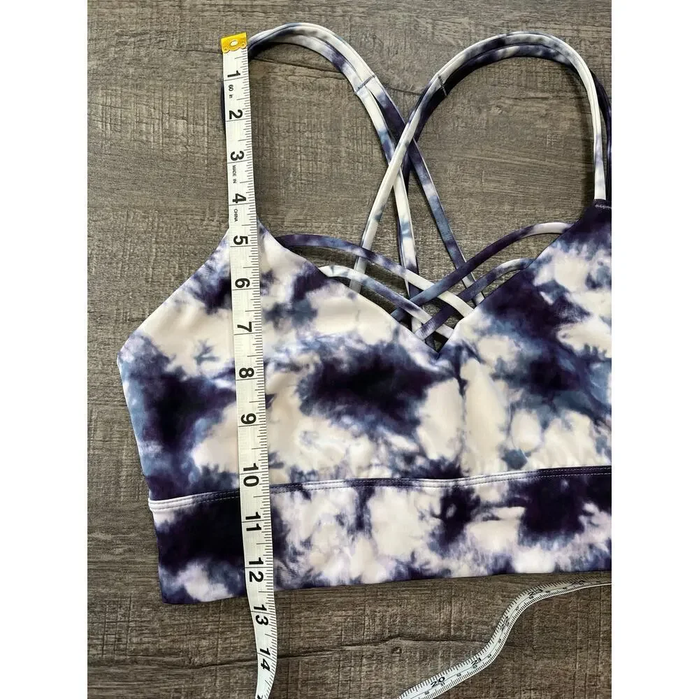 JOY LAB Women's Blue&White Tie Dye Strappy Wireless Athletic Sports Bra, Size XS - Picture 7 of 8